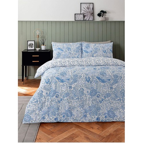 Home Blue Floral Border Panel Reversible Duvet Cover Set King