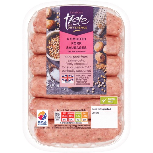 Sainsbury's Smooth British Pork Sausages Taste the Difference (6 x 400g