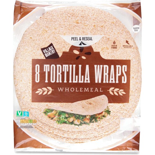 Village Bakery Wholemeal Tortilla Wraps (8 x 62g) Compare Prices