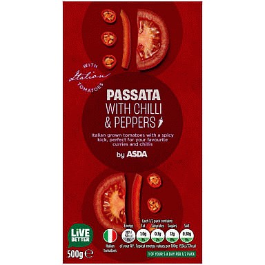 ASDA Tomato Passata with Chilli & Peppers (500g) Compare Prices