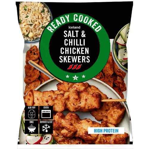 Iceland Ready Cooked Salt and Chilli Chicken Breast Skewers (340g