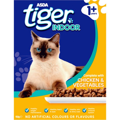ASDA Tiger Indoor Complete Chicken & Veg Dry Adult Cat Food (950g