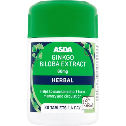 ASDA Ginkgo Biloba Extract Herbal 60 Tablets (60 x 60mg) Compare