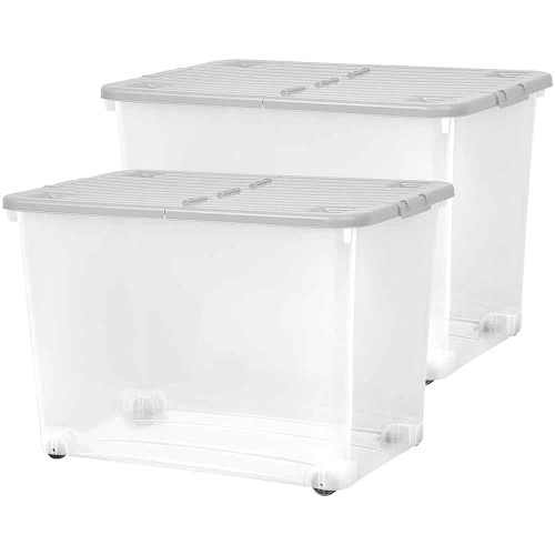 Wham Grey Storage Box Wheels and Lid Set of 2 (80 Litre) Compare
