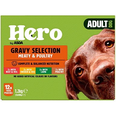 Hero by ASDA Adult Dog Gravy Selection Meat & Poultry Pouches 12x100 (12 x 100g) Compare