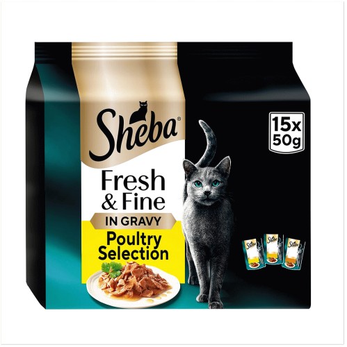 Sheba Fresh & Fine Cat Pouches Poultry Collection in Gravy (15 x 50g