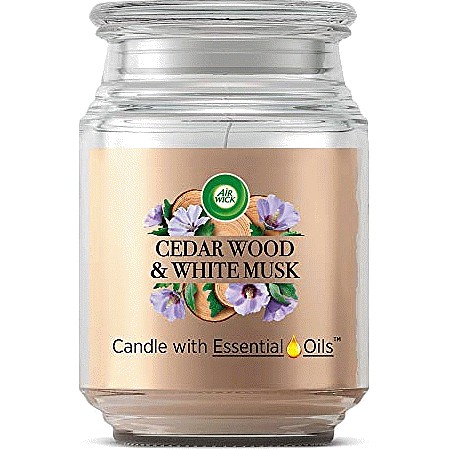 Air Wick Jar Candle with Essential Oils Cedar Wood and White Musk (480g