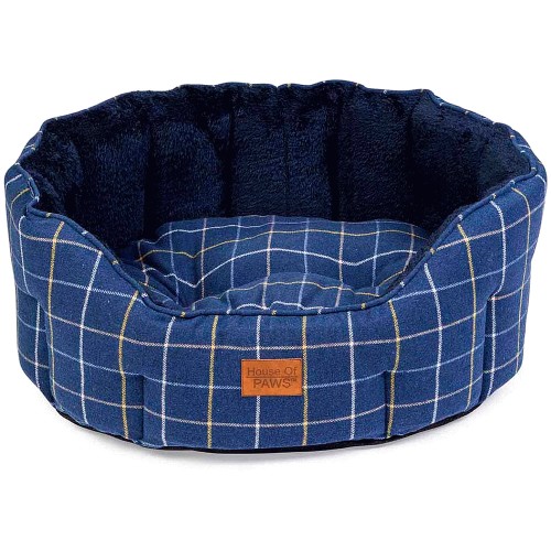 House Of Paws Navy Check Tweed Oval Snuggle Dog Bed Large Compare