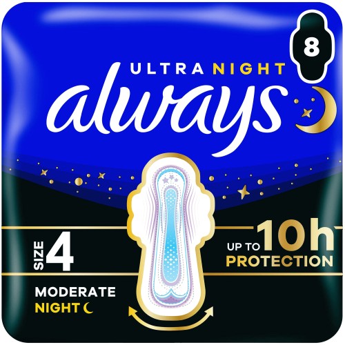 Always Ultra Secure Night Sanitary Towels Size 4 with Wings (8