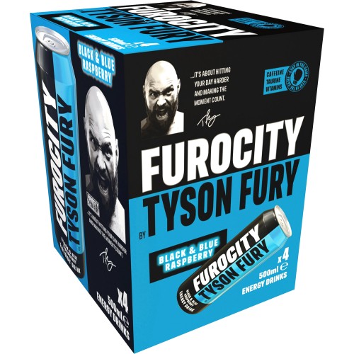 Furocity Tyson Fury Black & Blue Raspberry Energy Drink Cans 4x500 (4 x