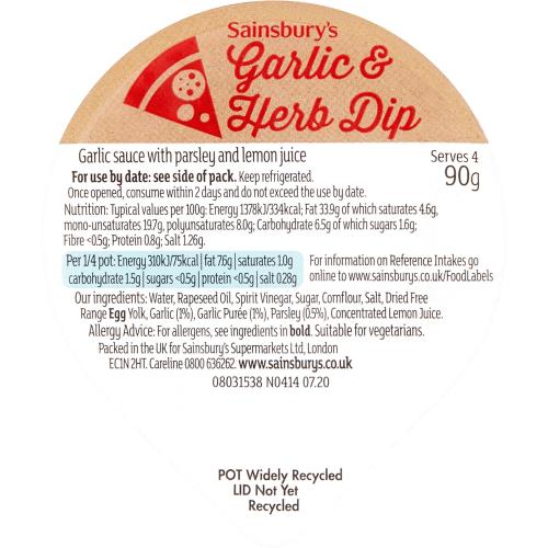 Sainsbury's Garlic & Herb Pizza Counter Dip Compare Prices & Where To