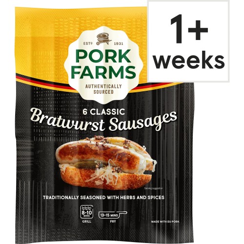 Pork Farms 6 Classic Bratwurst Sausages (540g) Compare Prices & Where