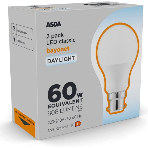ASDA LED Classic Large Daylight Lightbulb (2 x 60w) Compare