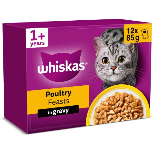 Whiskas Adult 1+ Poultry Feasts Wet Cat Food Pouches in Gravy (12 x 85g