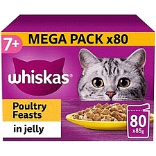 Whiskas 7+ Senior Wet Cat Food Poultry Feasts in Jelly Pouches (80 x