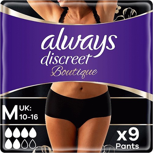 Always Discreet Boutique Incontinence Pants M Black LowRise (9