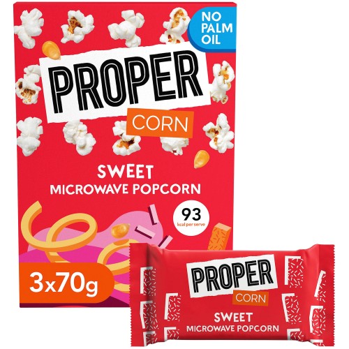 Propercorn Sweet Microwave Popcorn 3x3x70g Microwavable (3 x 70g) Compare Prices & Where To