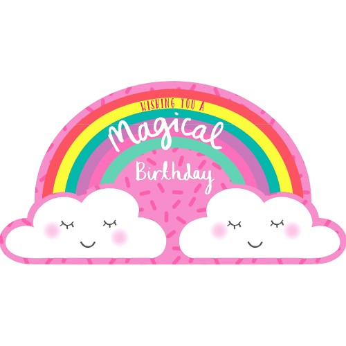 Sainsbury's Birthday Card Pink with Clouds and Rainbow Fun Cute Kids