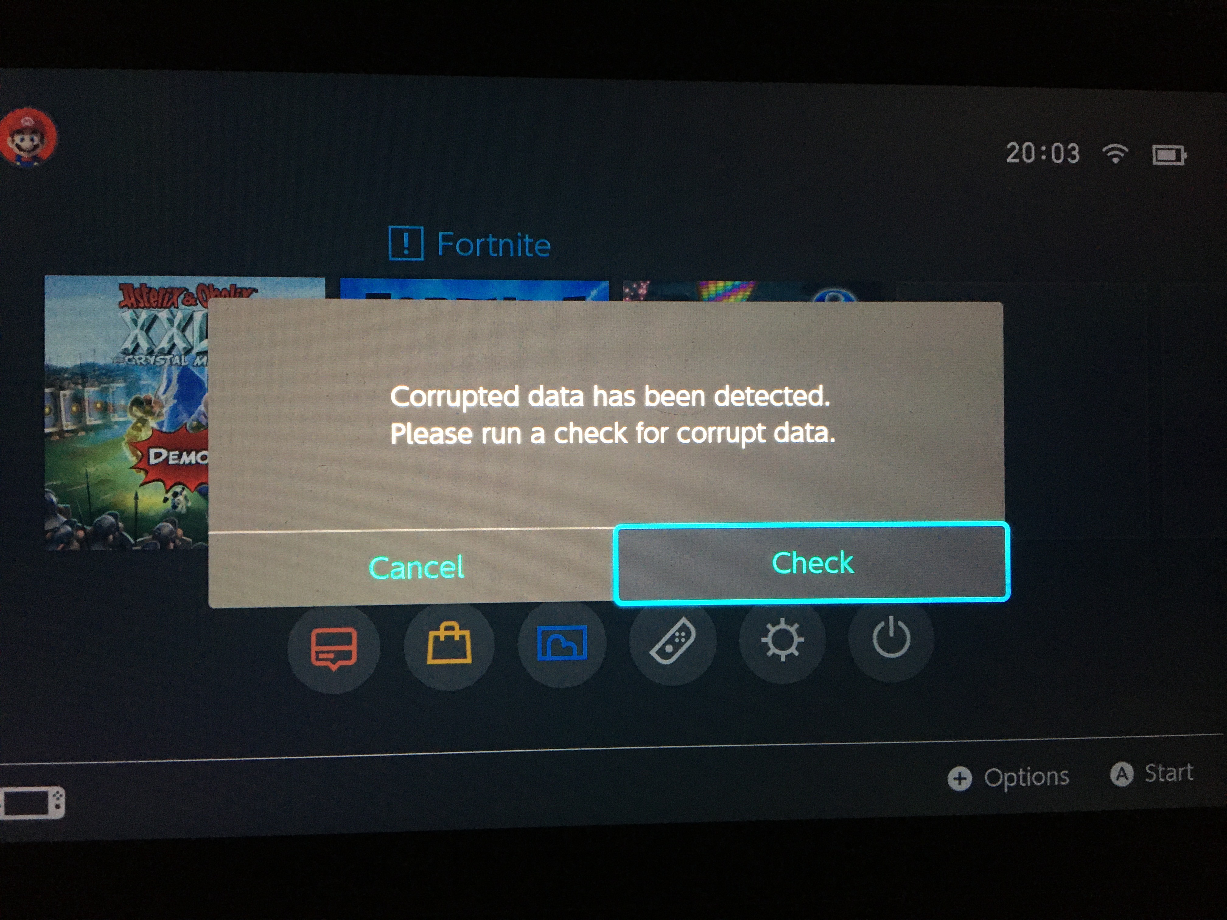 Nintendo Switch games error, faulty memory RAM Nintendo Switch Lite