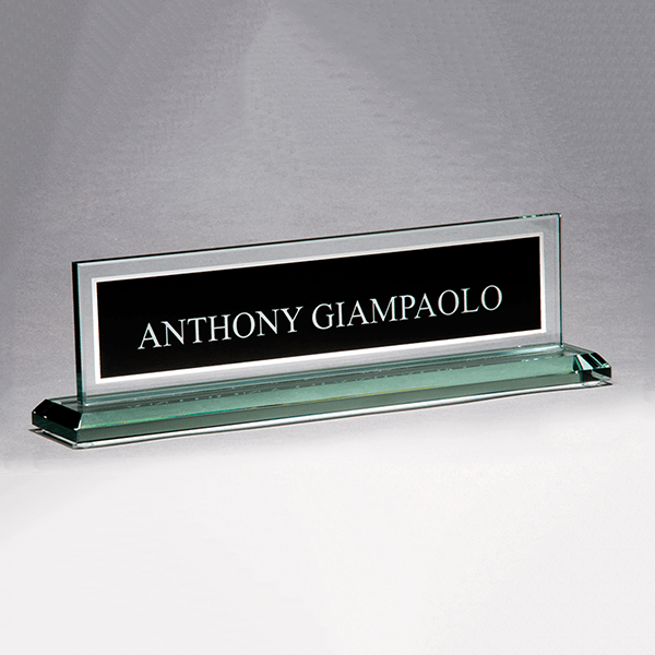 Glass Name Plate with Black Center Trophy Factory Plus