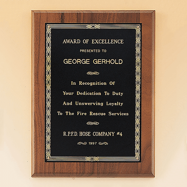 Walnut Plaque with Brass Engraving Plate Trophy Factory Plus Deland