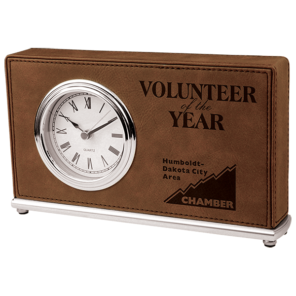 Dark Brown Laserable Leatherette Horizontal Desk Clock Trophy Factory