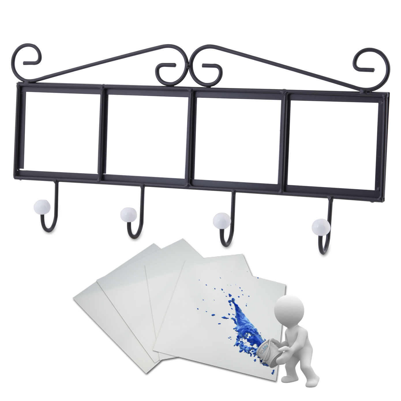 Wrought Iron Coat Rack with 4 metal inserts TruBlu Innovations