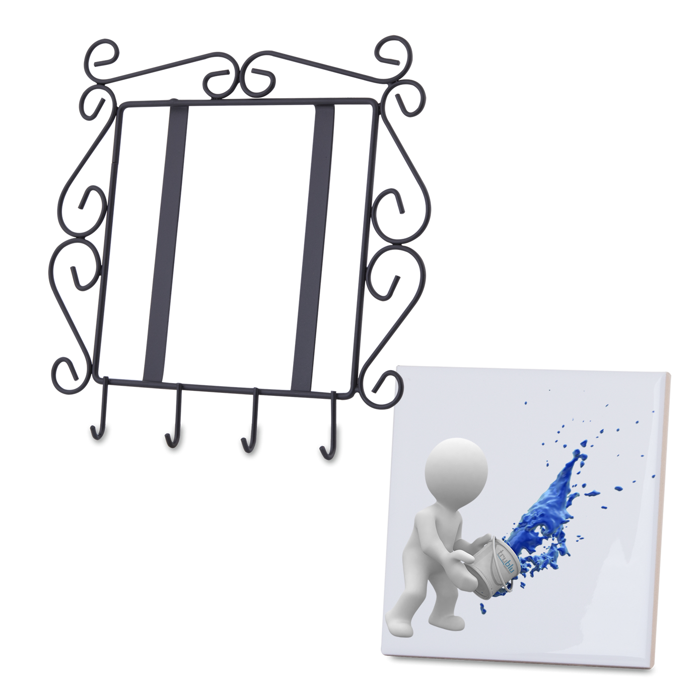 Wrought Iron Key Rack with ceramic tile TruBlu Innovations