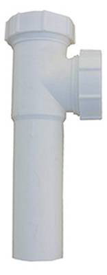 Lavatory/Kitchen Drain Tee, With Tailpiece, White PVC, 1-1/2 x 7 In