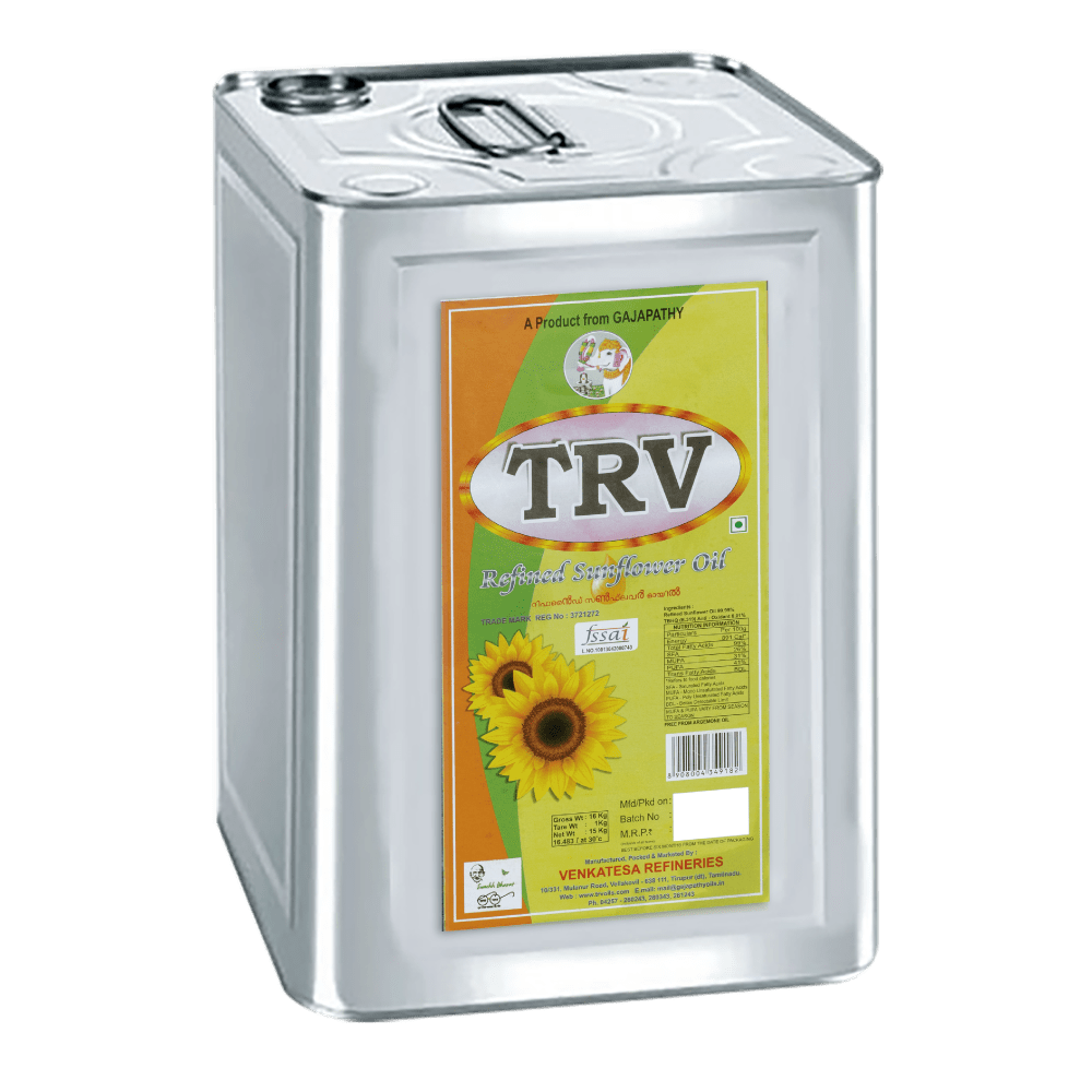 TRV Refined Sunflower Oil 15 Kg Tin Gajapathy Oil