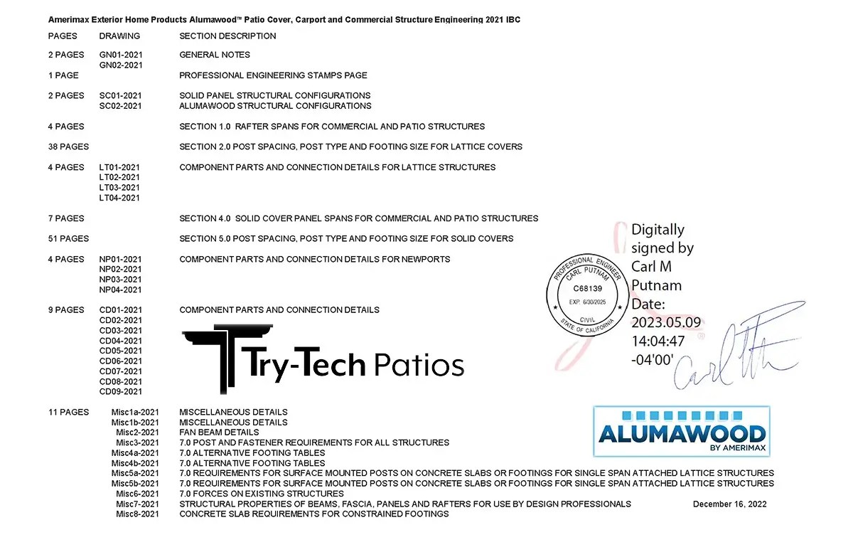 Permits and Engineering DIY Aluminum Patio Covers, Alumawood DIY Kits
