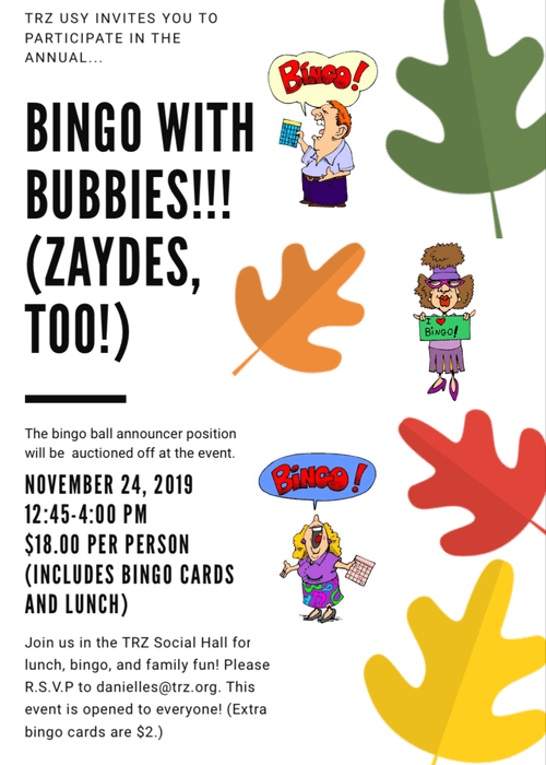 BINGO WITH BUBBIES Event Temple Ramat Zion