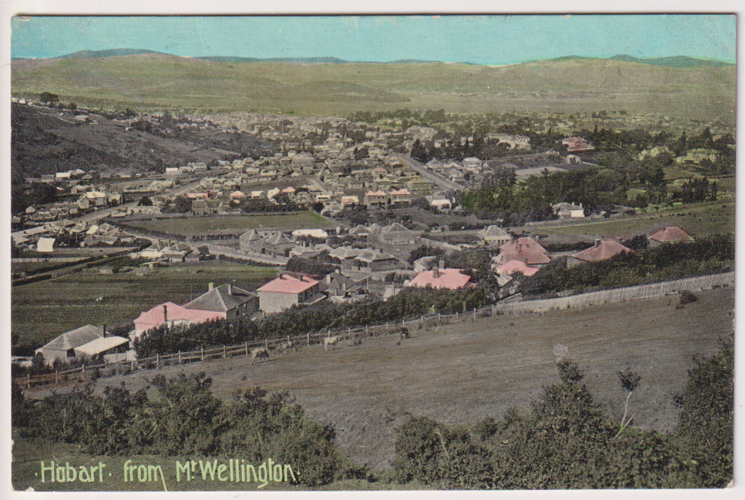 (BB1367) TASMANIA · 1908 Harding & Billing card w/view HOBART FROM MT