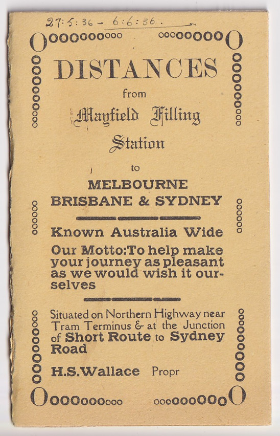 (TY1268) NEW SOUTH WALES · 1936 small booklet DISTANCES FROM MAYFIELD