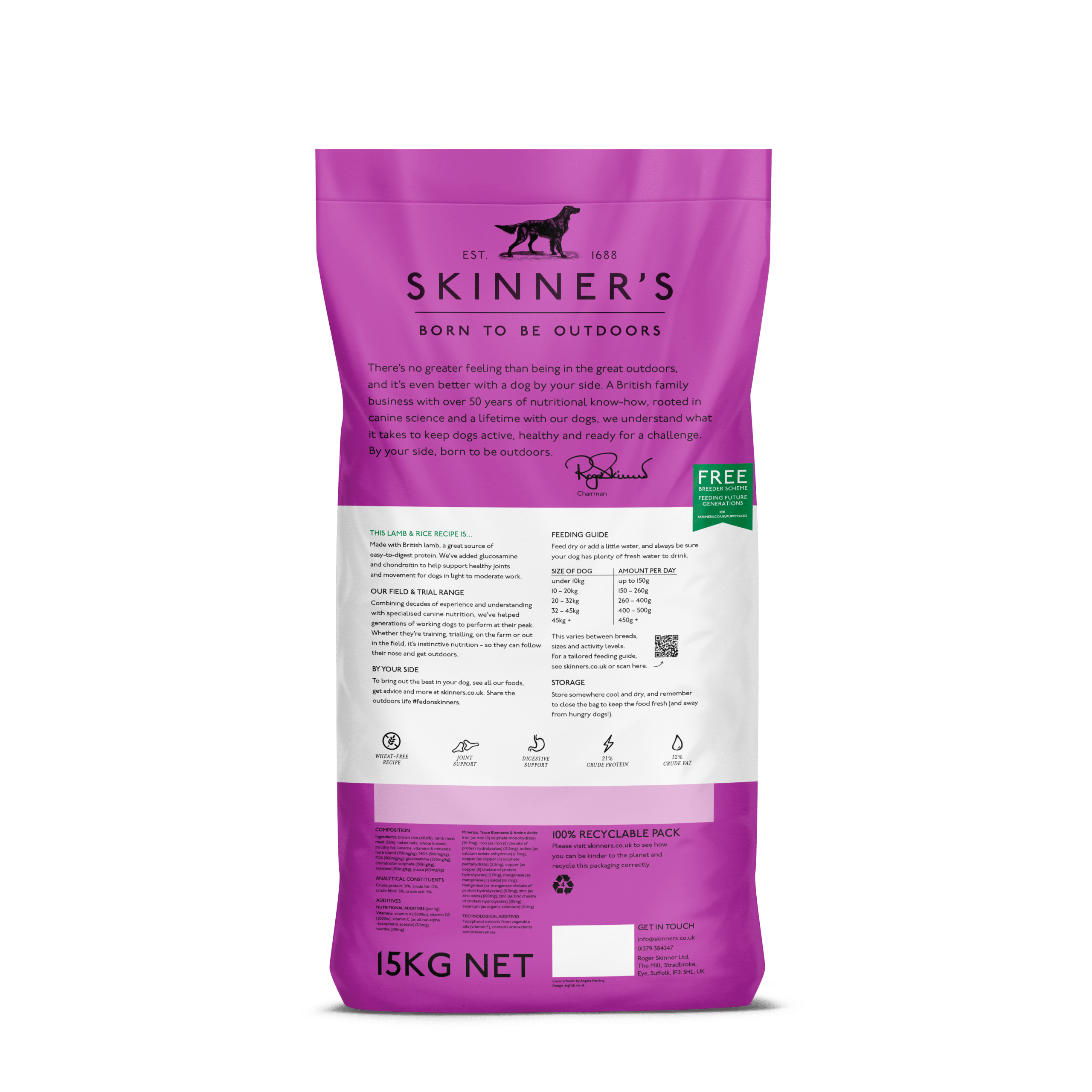 Skinners Lamb & Rice working dog food 15kg Tuckwells