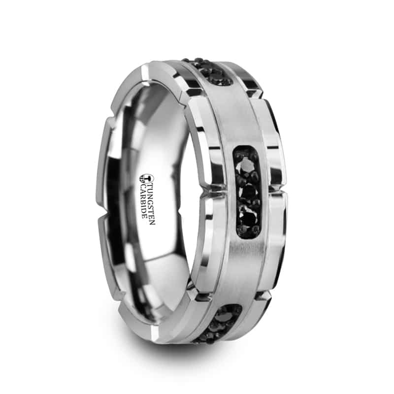 8 mm .27 cwt Tungsten with 9 Black Diamonds "Mercury" Tungsten