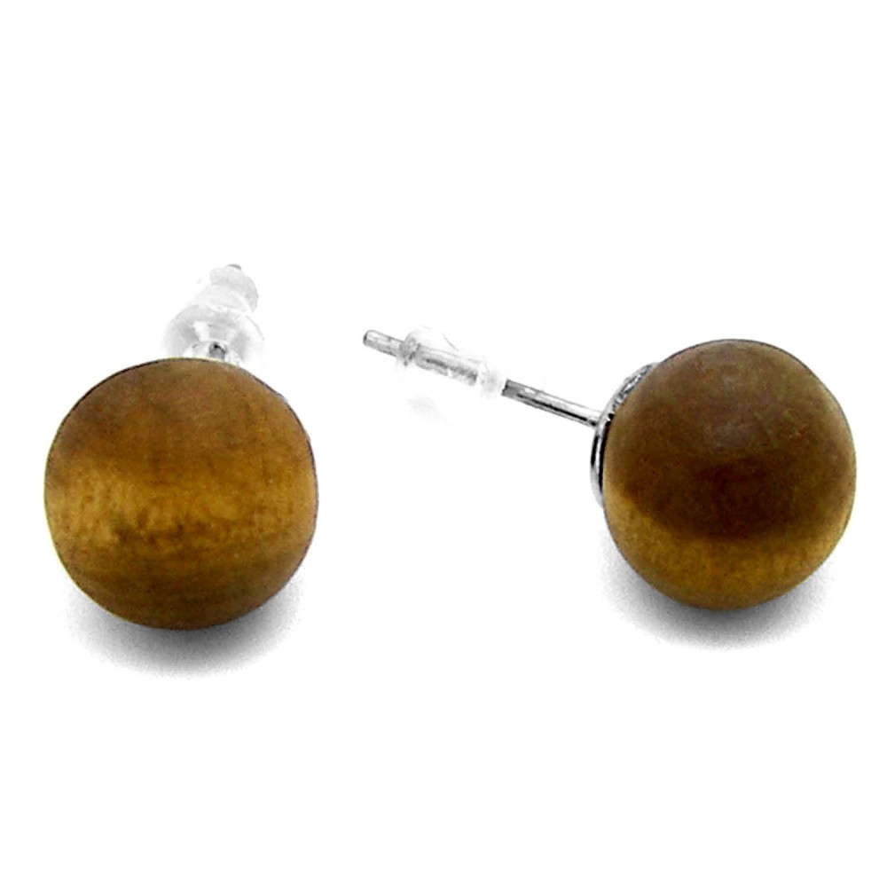 2 Wooden Stud Earrings Ball Pellet timber brown beige plain nature eBay