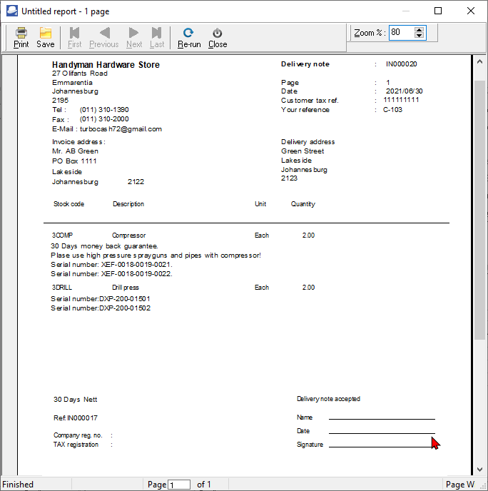 Print delivery notes