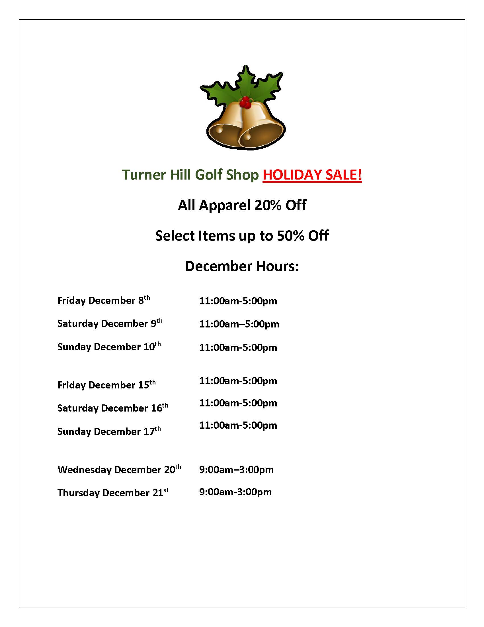 The Golf Club at Turner Hill Golf Shop Holiday Sale Last Day to Shop