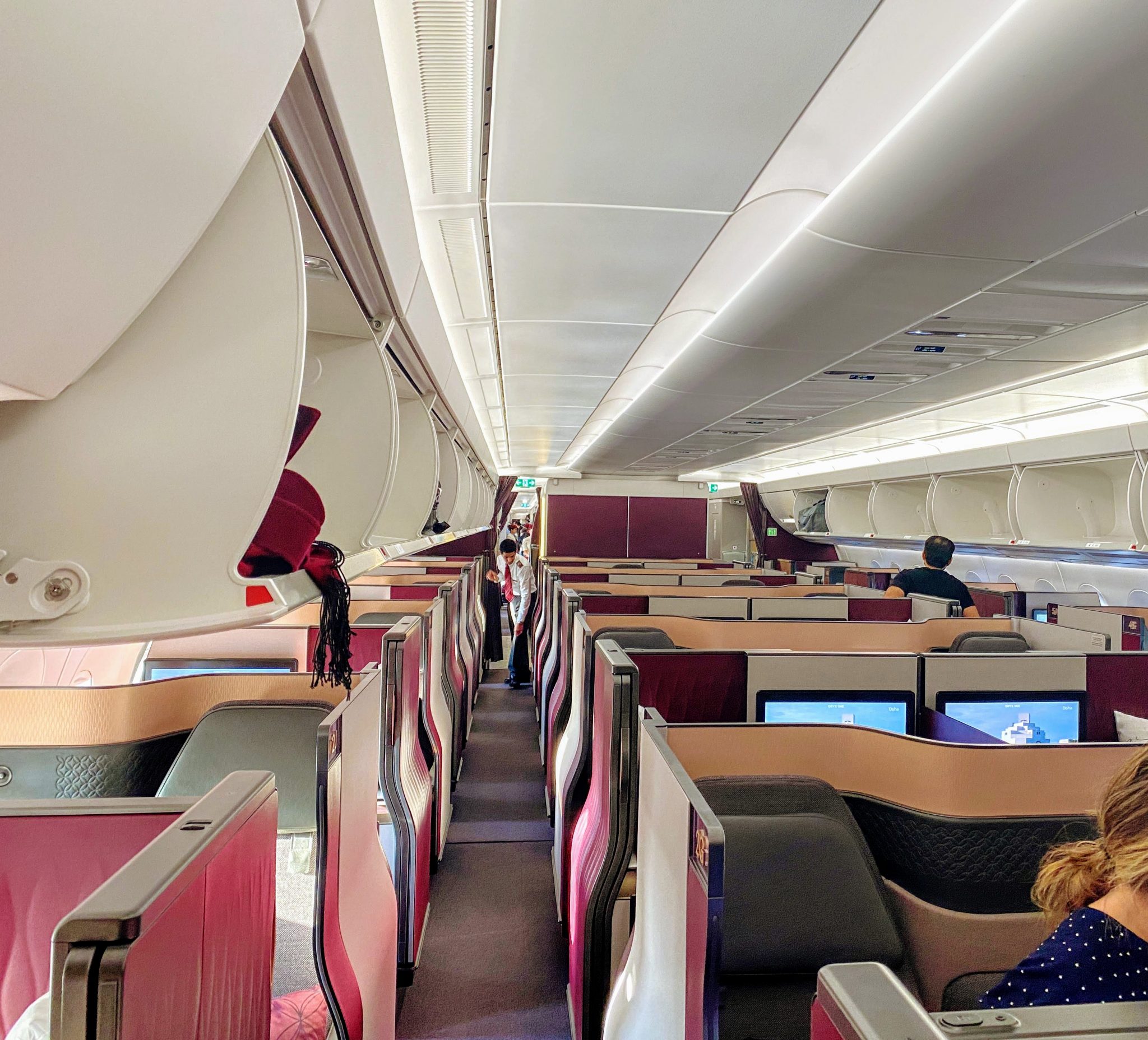 Qatar Airways A3501000 QSuites review and London business & first lounge Heathrow T4 Turning
