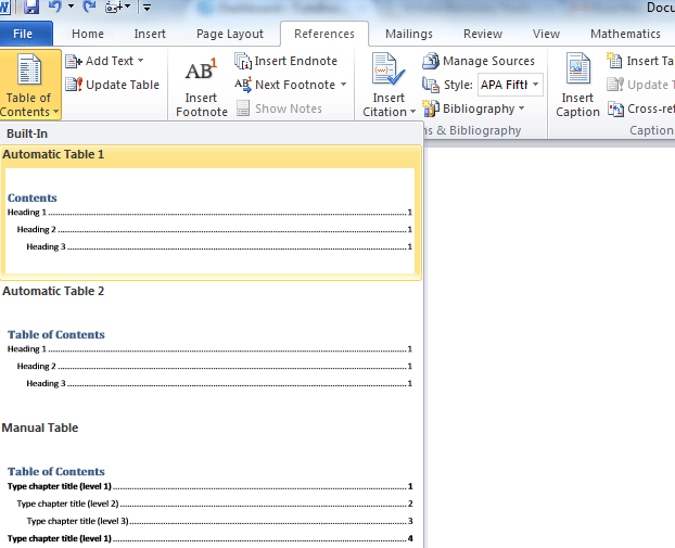 Easily add a Table of Contents in MS Office 2007/2010