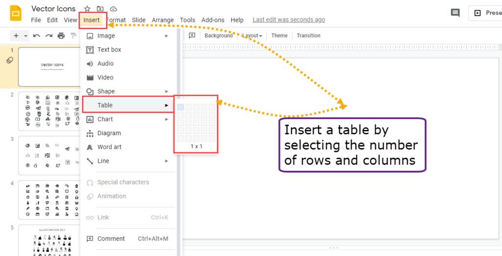 Google Slides Insert Table — TutorialBrain