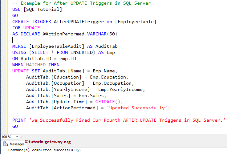 AFTER UPDATE Triggers in SQL Server
