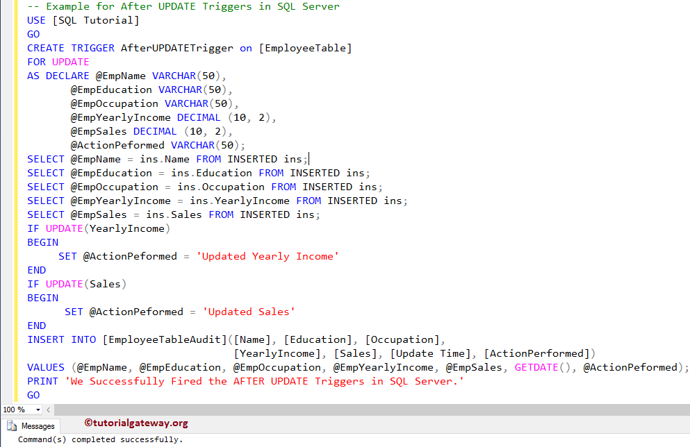 AFTER UPDATE Triggers in SQL Server
