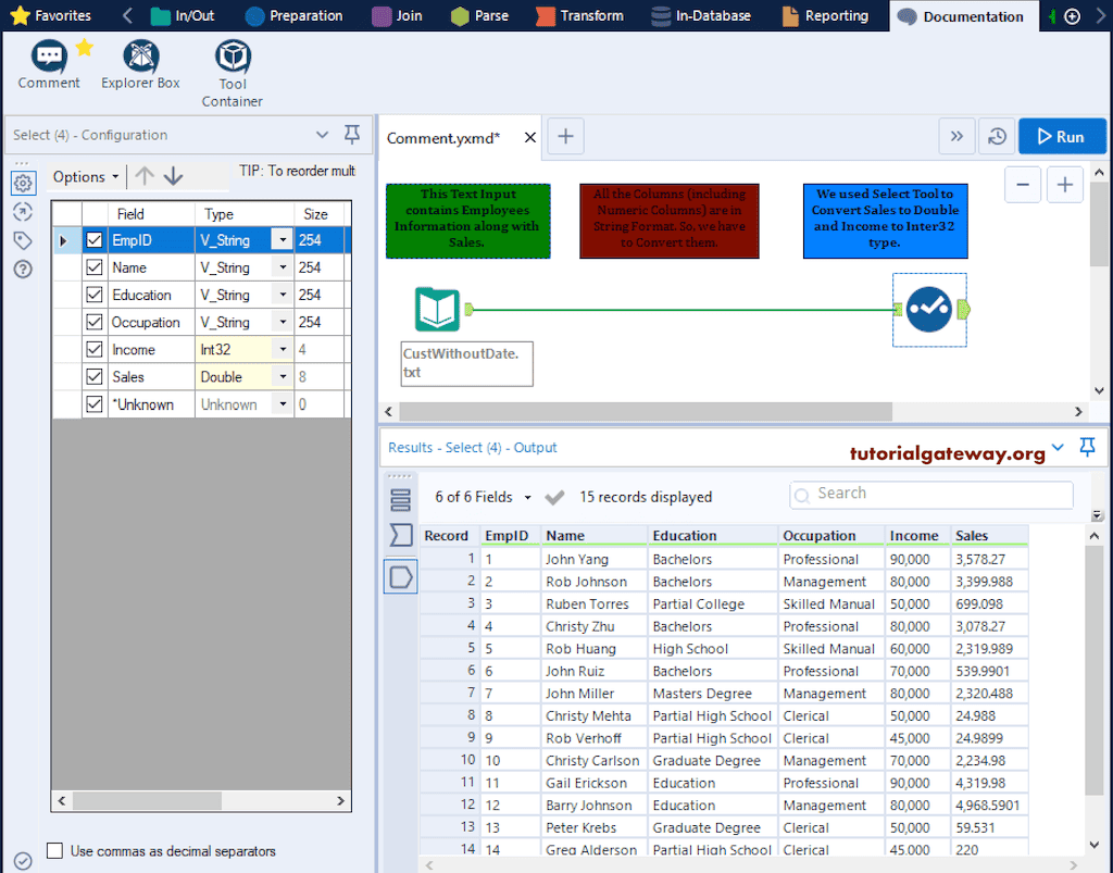 Alteryx Comment tool