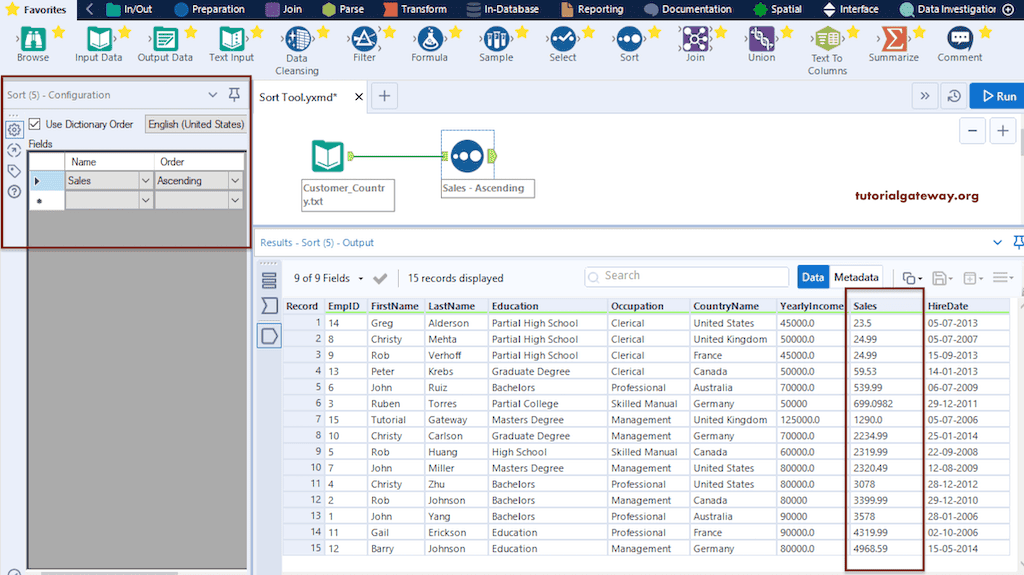 Alteryx Sort Tool