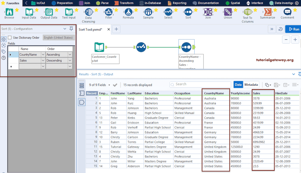 Alteryx Sort Tool
