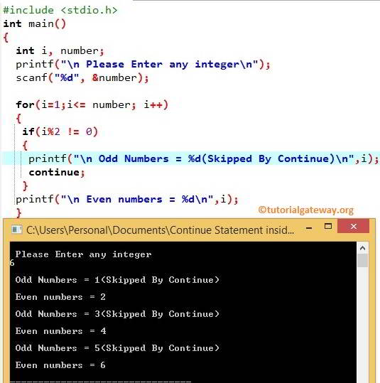 Continue Statement in C Programming