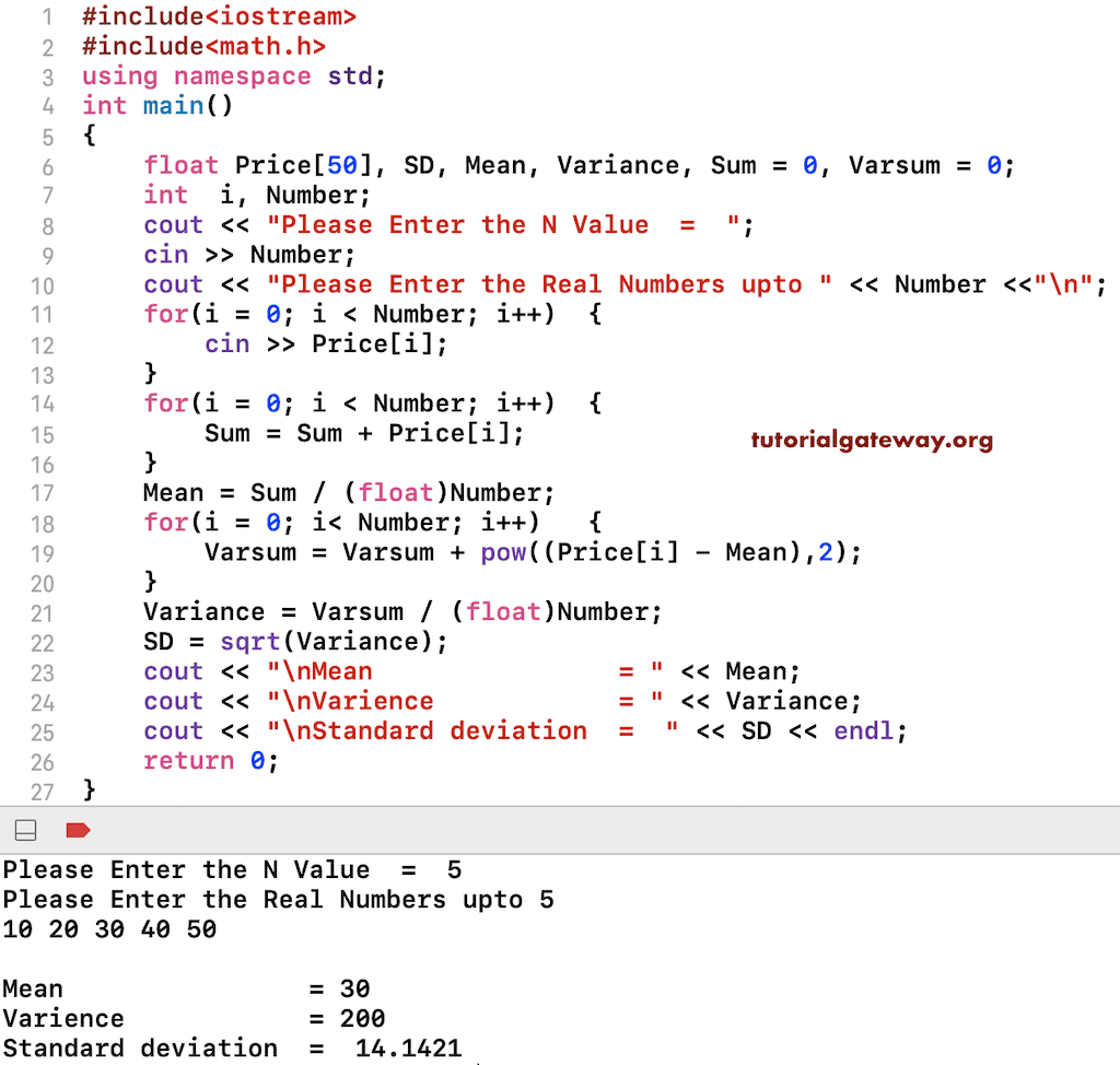 C++ Program to Calculate Standard Deviation