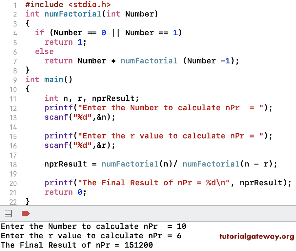 C Program to Calculate the nPr